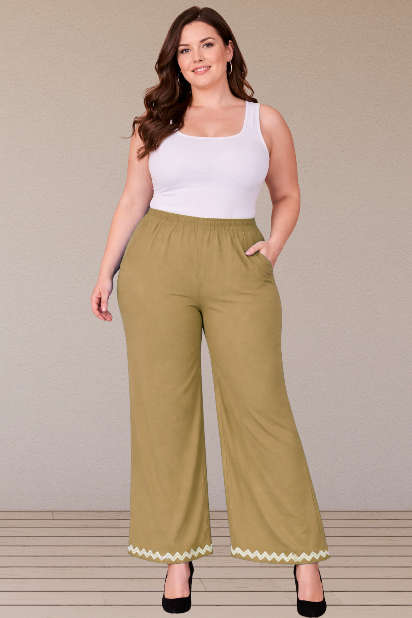 Beige Embellished Cotton Palazzo