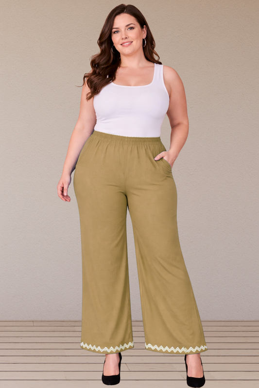 Beige Embellished Cotton Palazzo