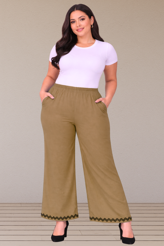 Beige Embellished Cotton Palazzo