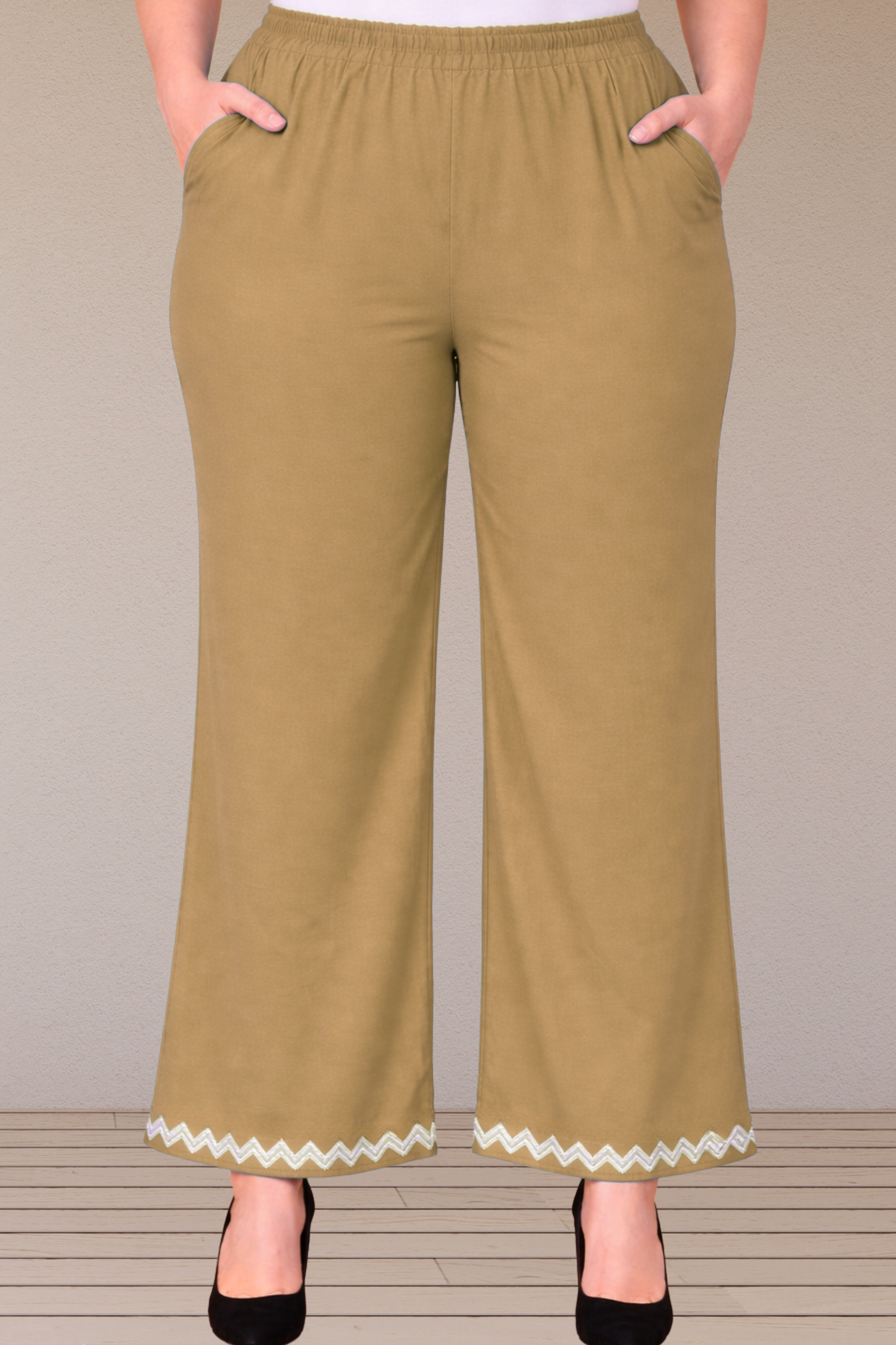 Beige Embellished Cotton Palazzo