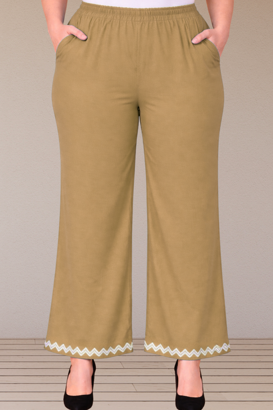 Beige Embellished Cotton Palazzo