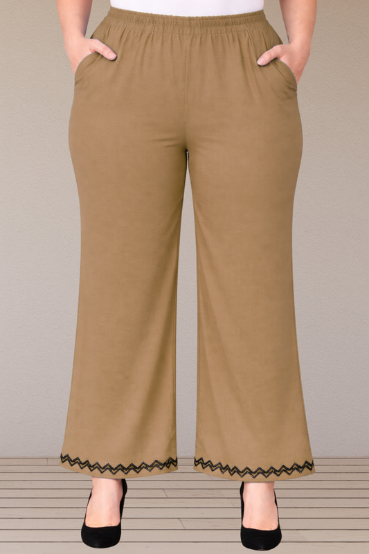 Beige Embellished Cotton Palazzo