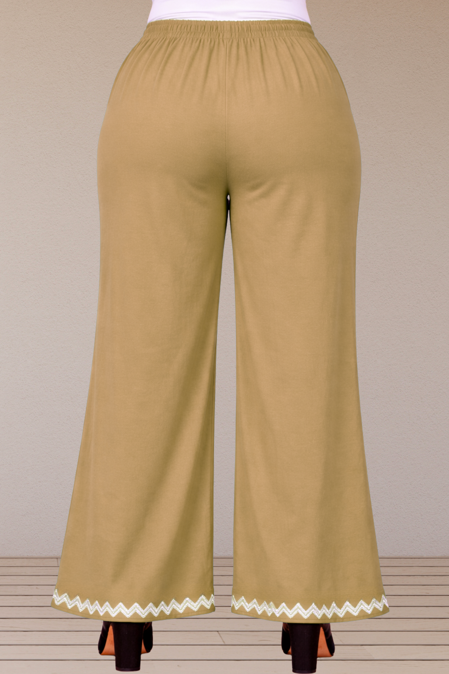 Beige Embellished Cotton Palazzo