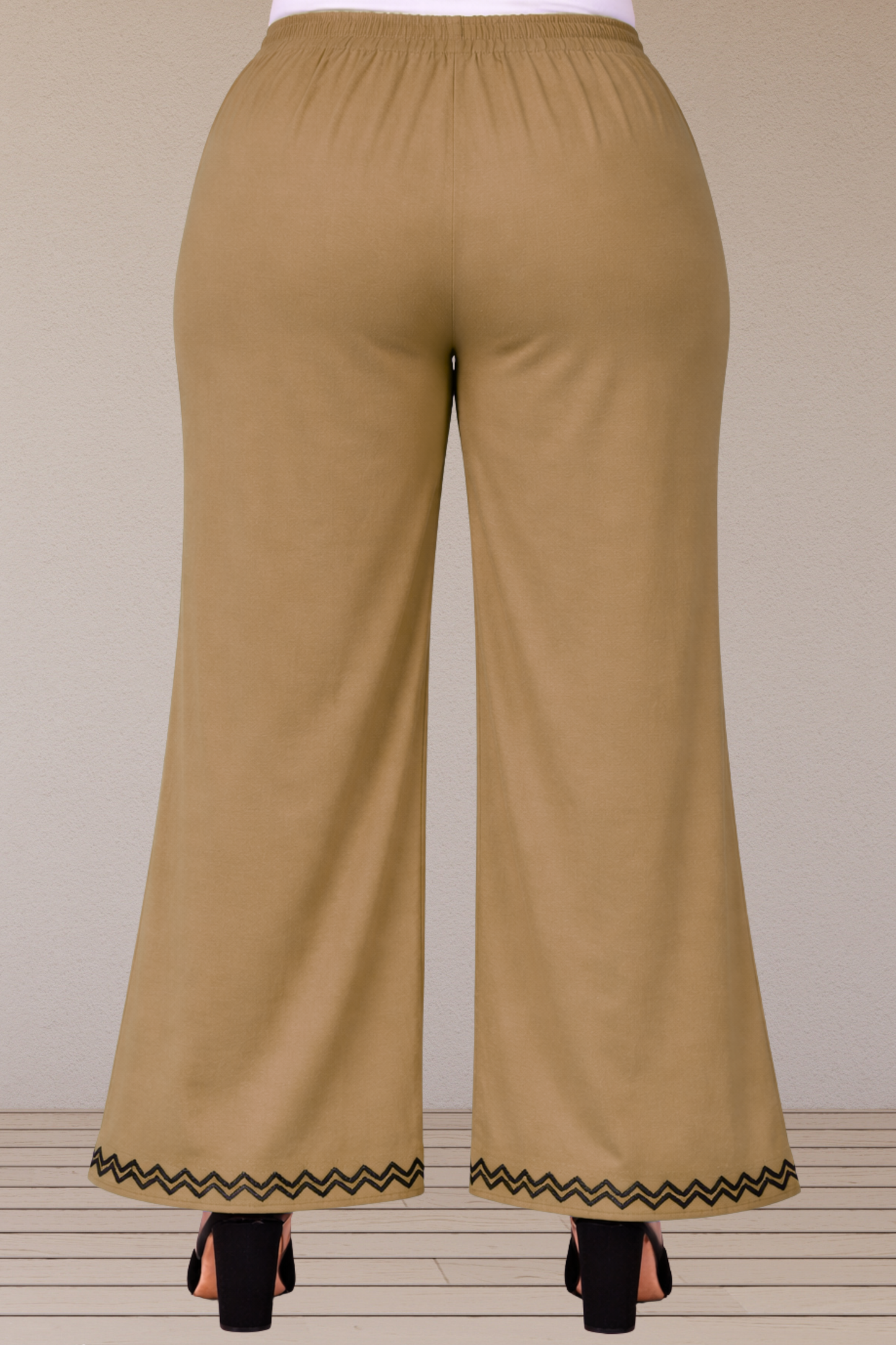 Beige Embellished Cotton Palazzo