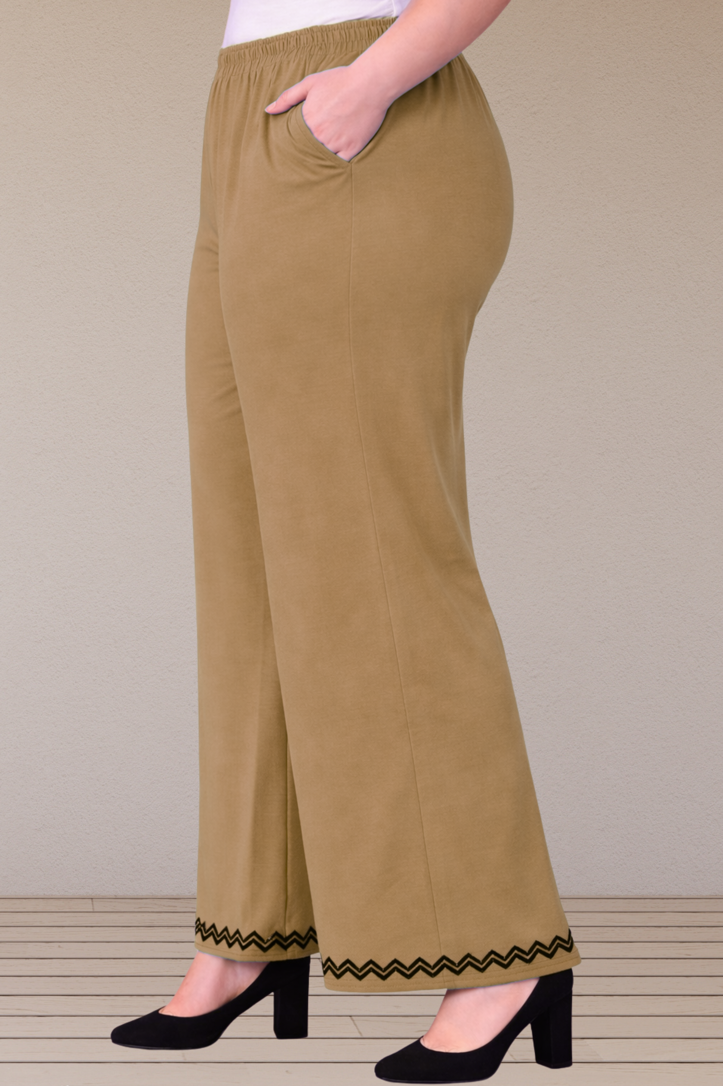 Beige Embellished Cotton Palazzo
