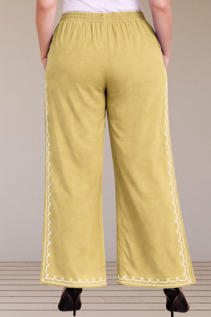 Beige Embroidered Cotton Palazzo
