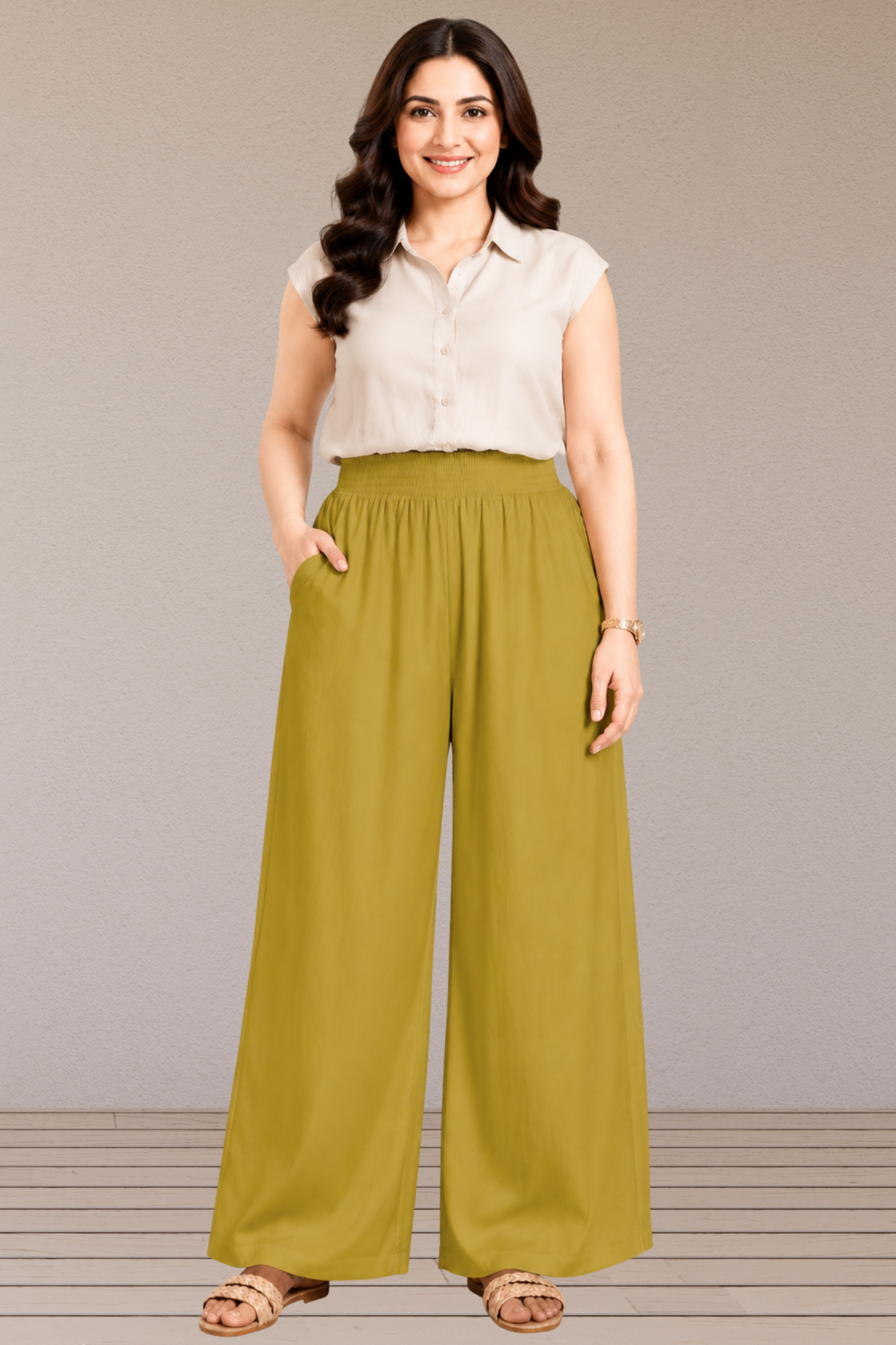 Beige Flared Palazzo Pant