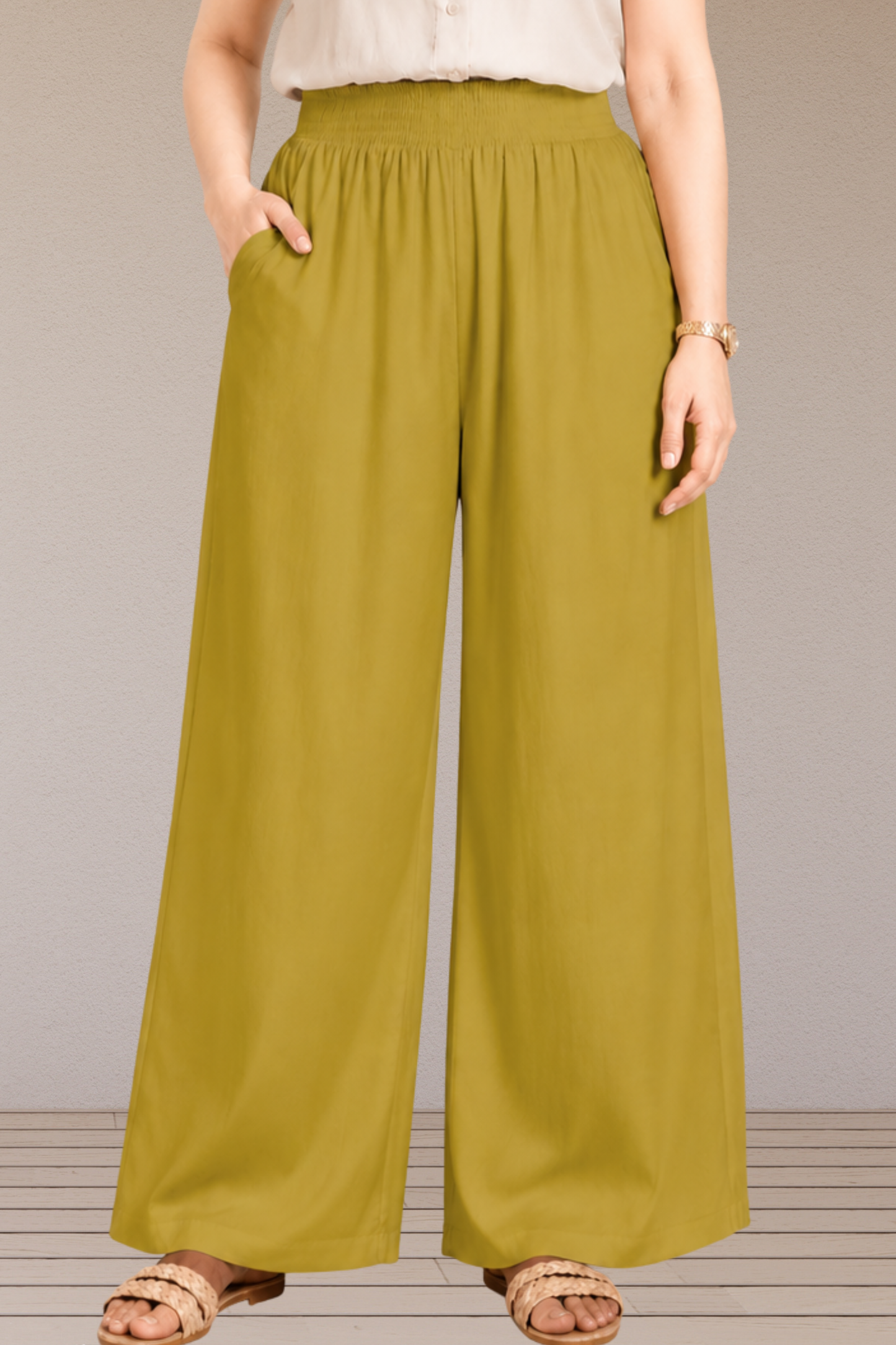 Beige Flared Palazzo Pant