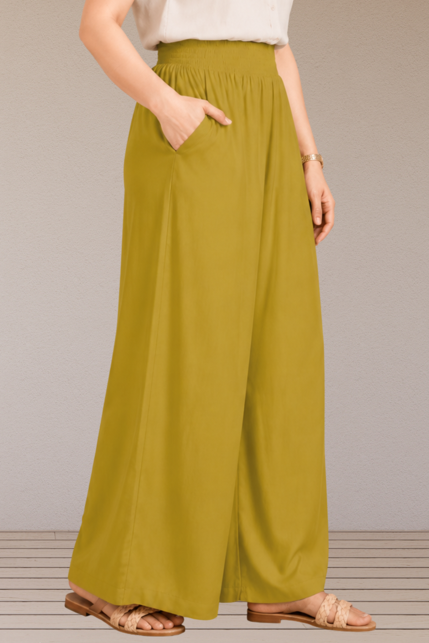 Beige Flared Palazzo Pant