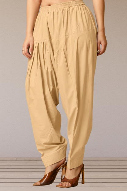 Beige Classic Cotton Salwar With Pocket