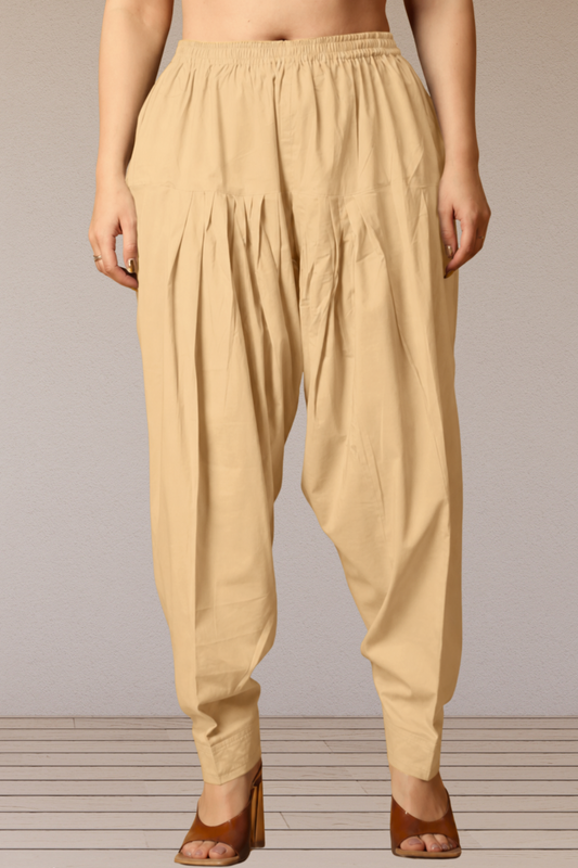 Beige Pleated Cotton Salwar