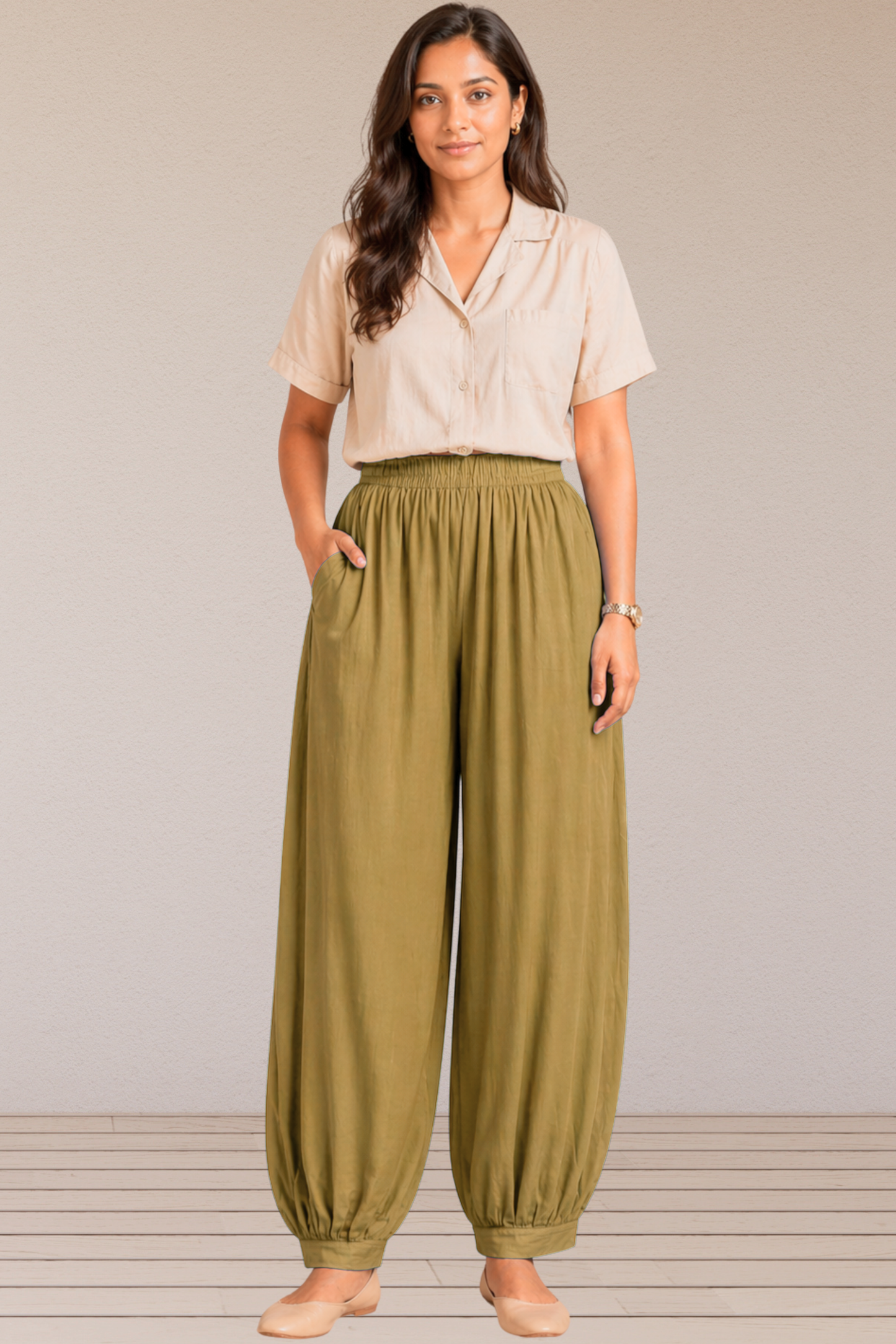 Beige Rayon Afghani Pants