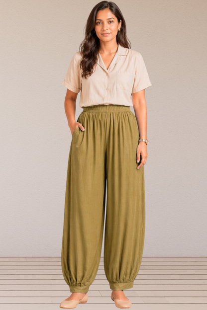 Beige Rayon Afghani Pants