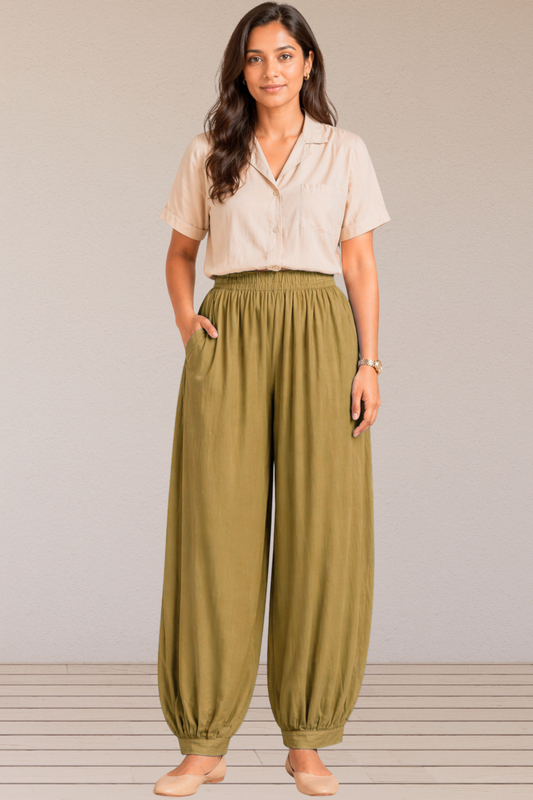 Beige Rayon Afghani Pants
