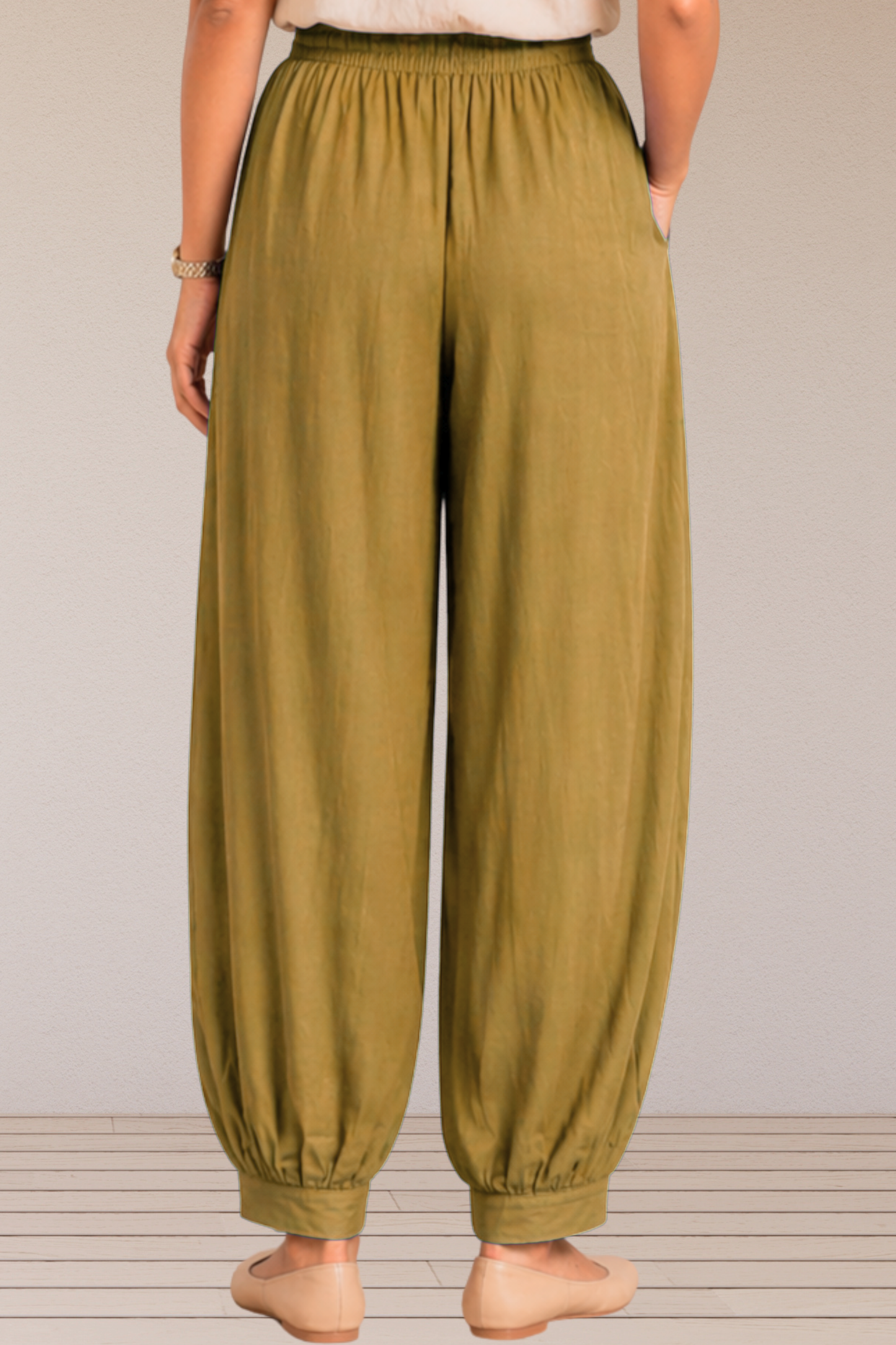 Beige Rayon Afghani Pants