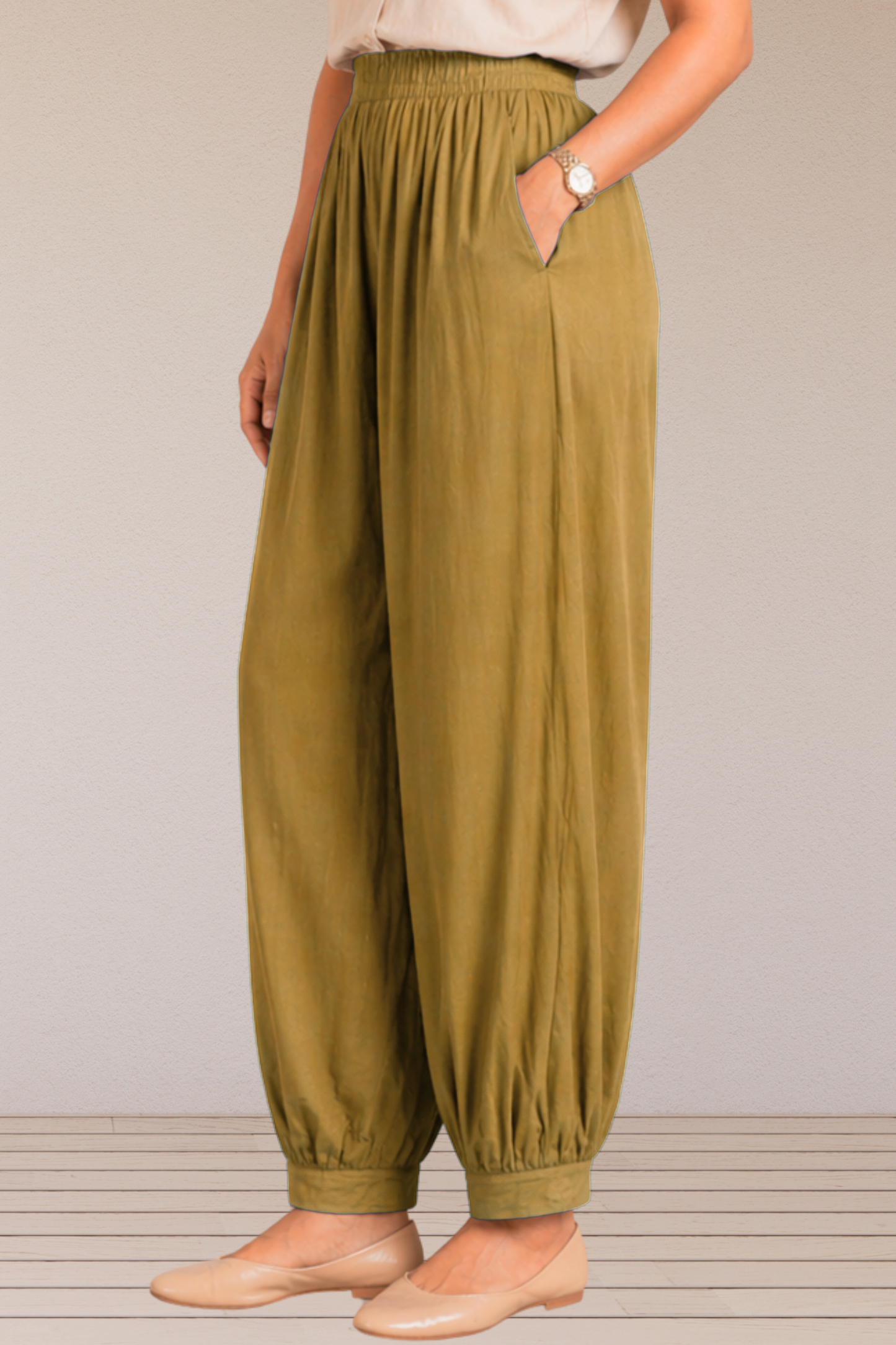Beige Rayon Afghani Pants