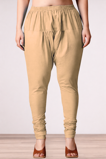 Beige Rayon Churidar Pants