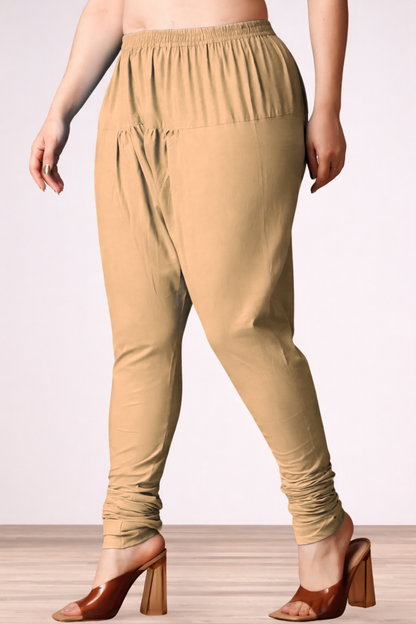 Beige Rayon Churidar Pants