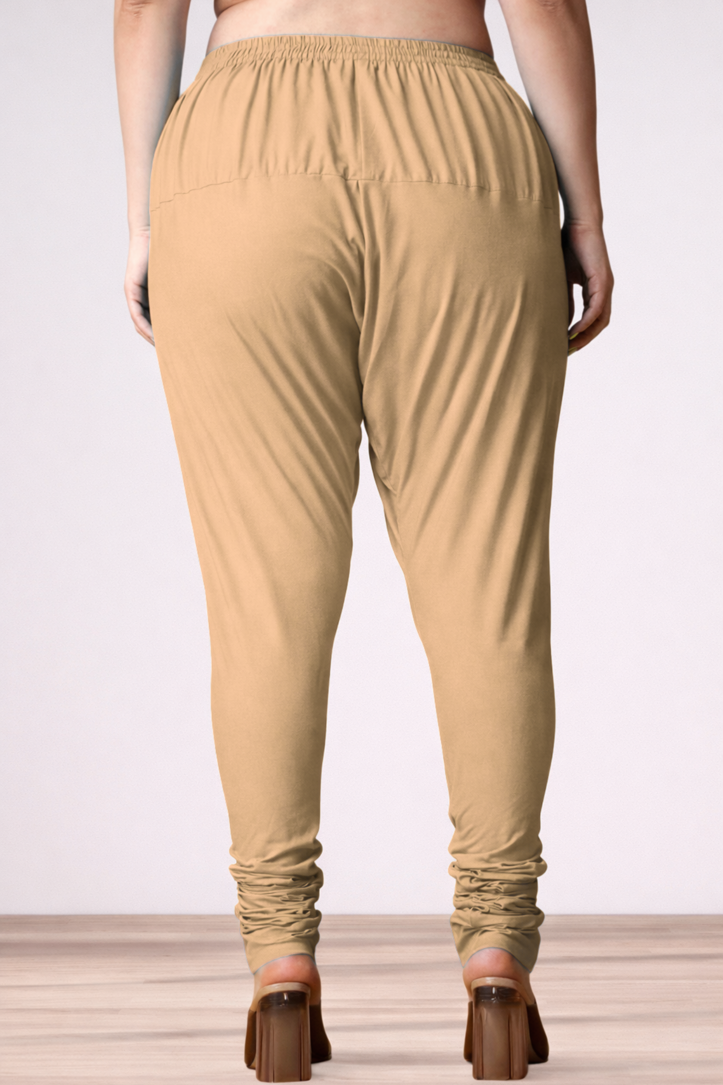 Beige Rayon Churidar Pants
