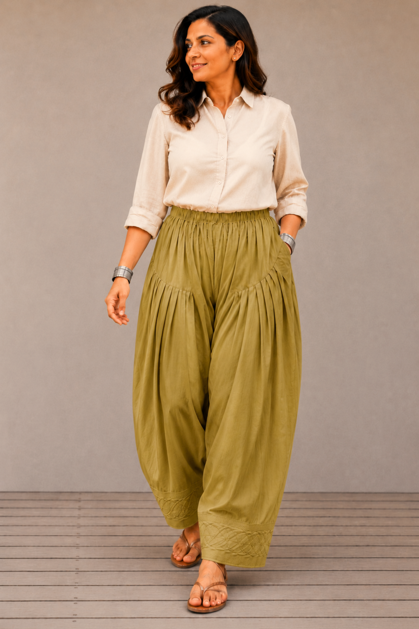 Beige Rayon Farshi Salwar