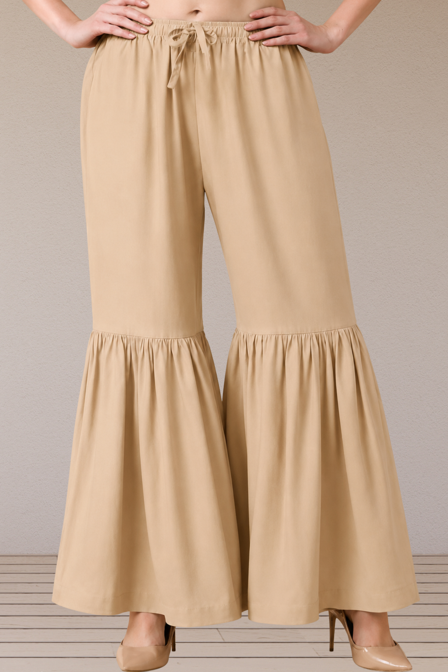 Beige Rayon Frilled Sharara