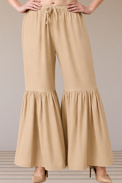 Beige Rayon Frilled Sharara