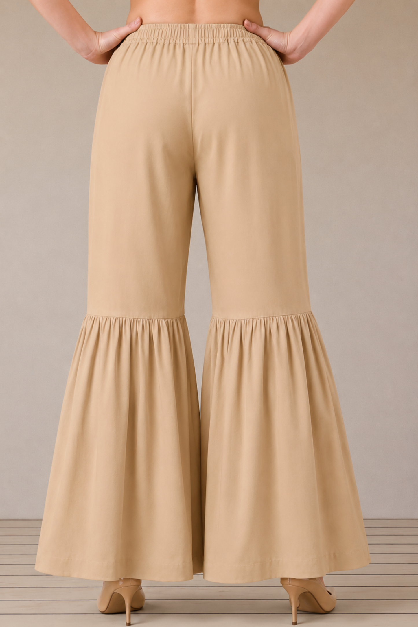 Beige Rayon Frilled Sharara