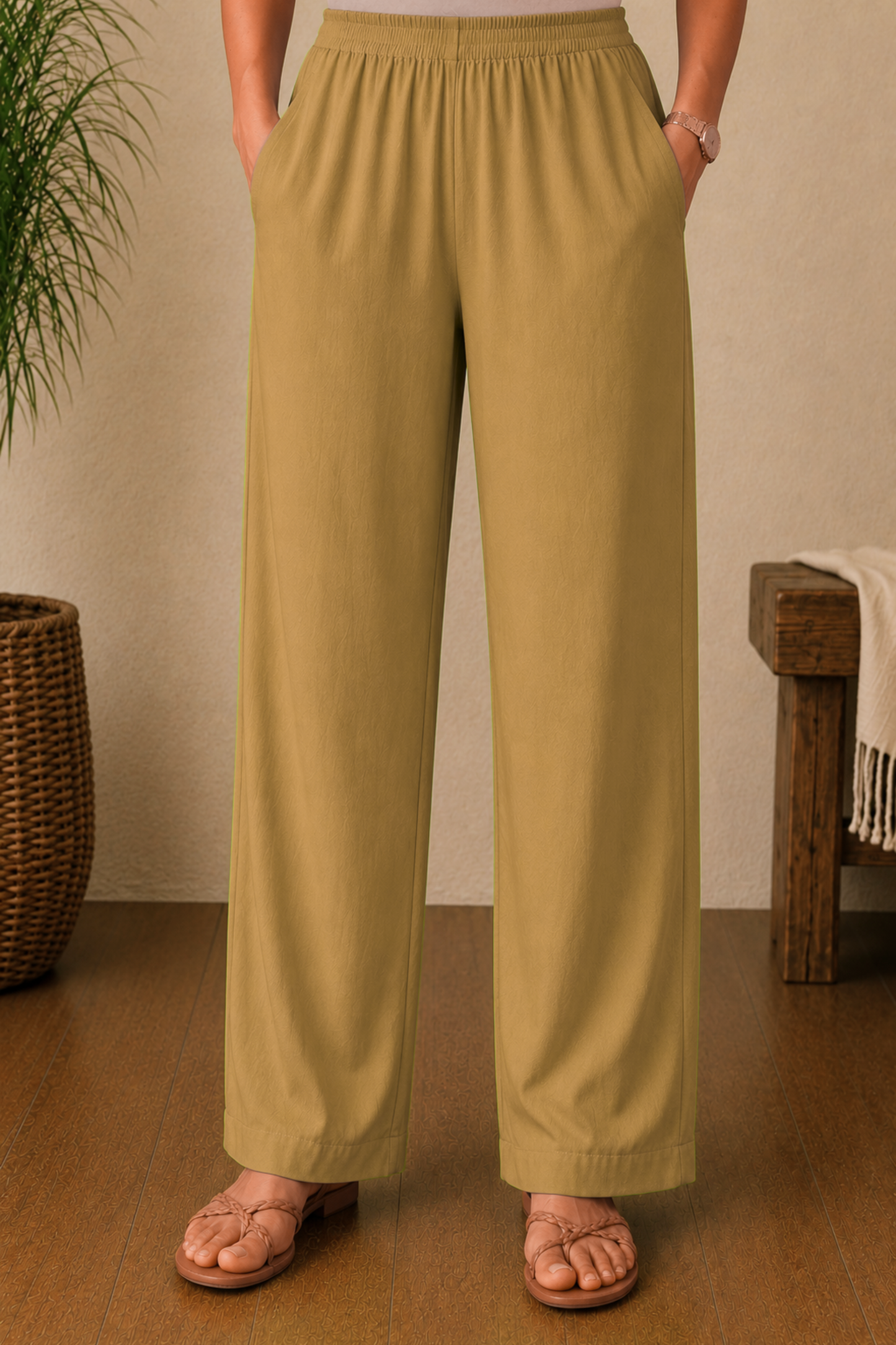 Beige Rayon Kurti Pant