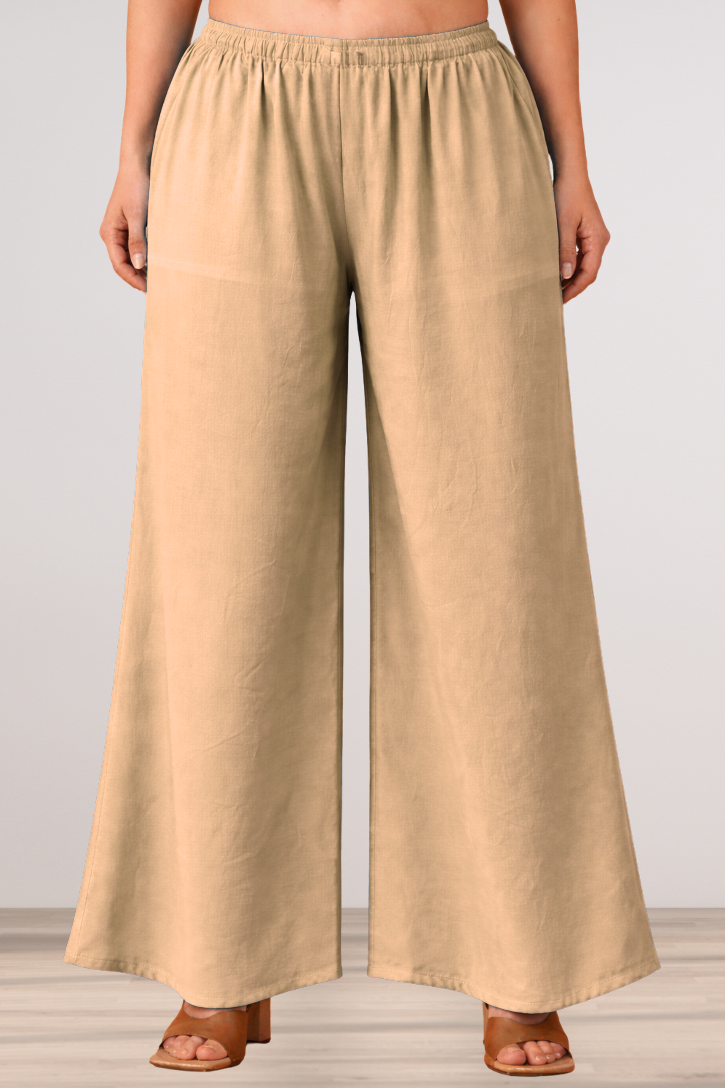 Beige Rayon Loose Palazzo