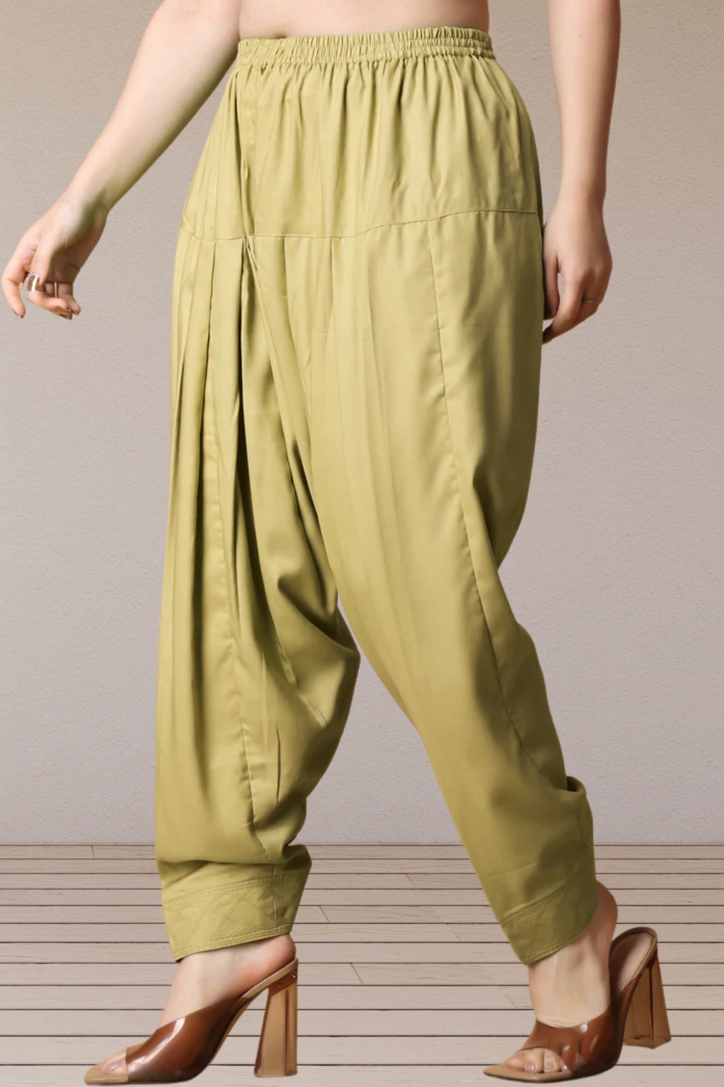 Beige Rayon Pleated Salwar