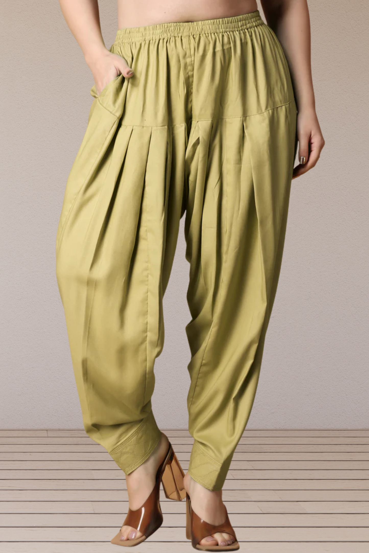 Beige Rayon Pleated Salwar