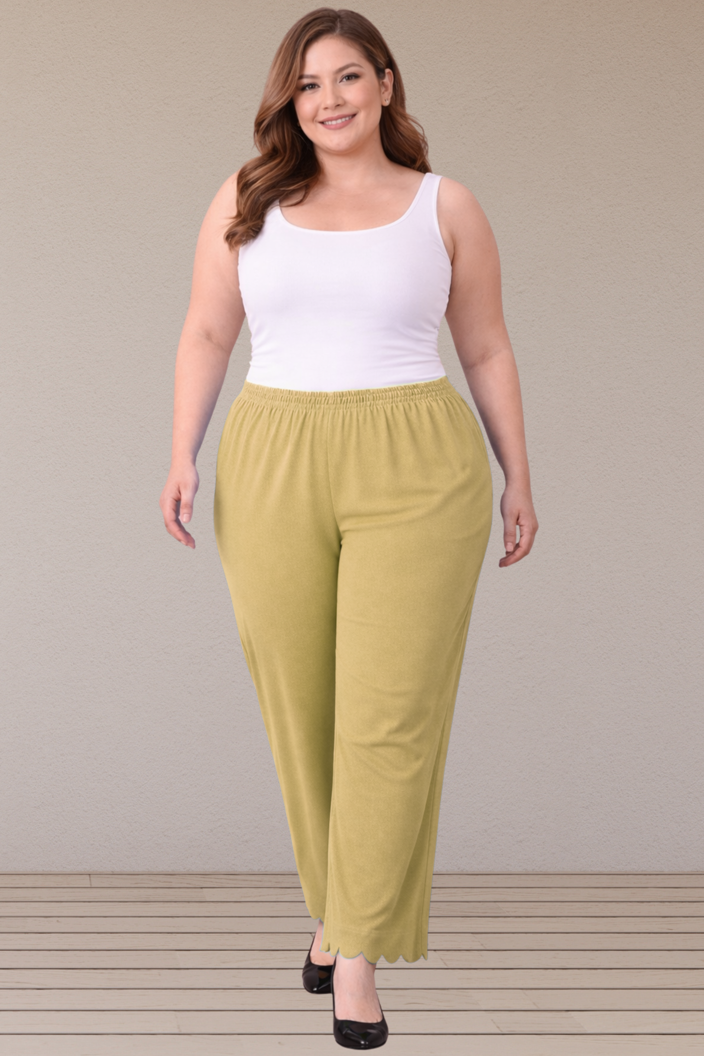Beige Scallop Cut Palazzo