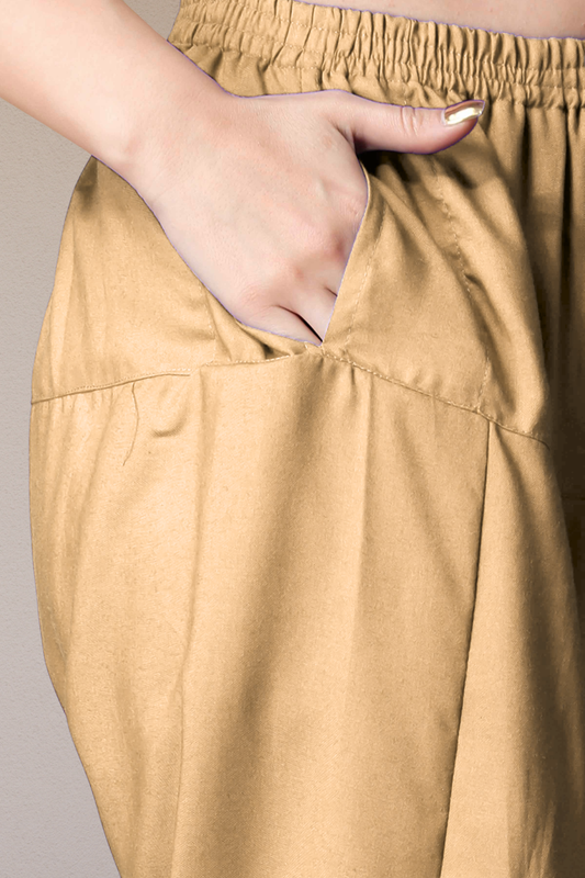 Beige Straight Rayon Salwar Pants