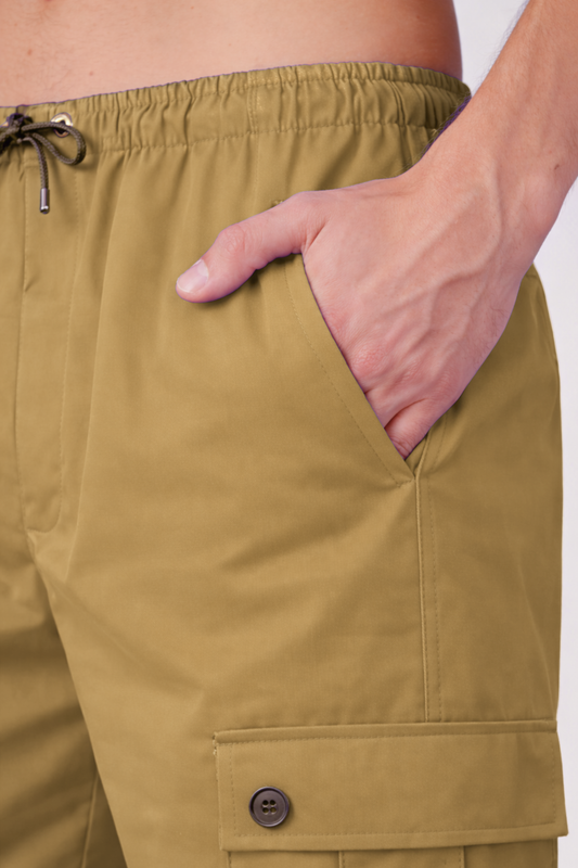 Beige Stretch Cargo Pants