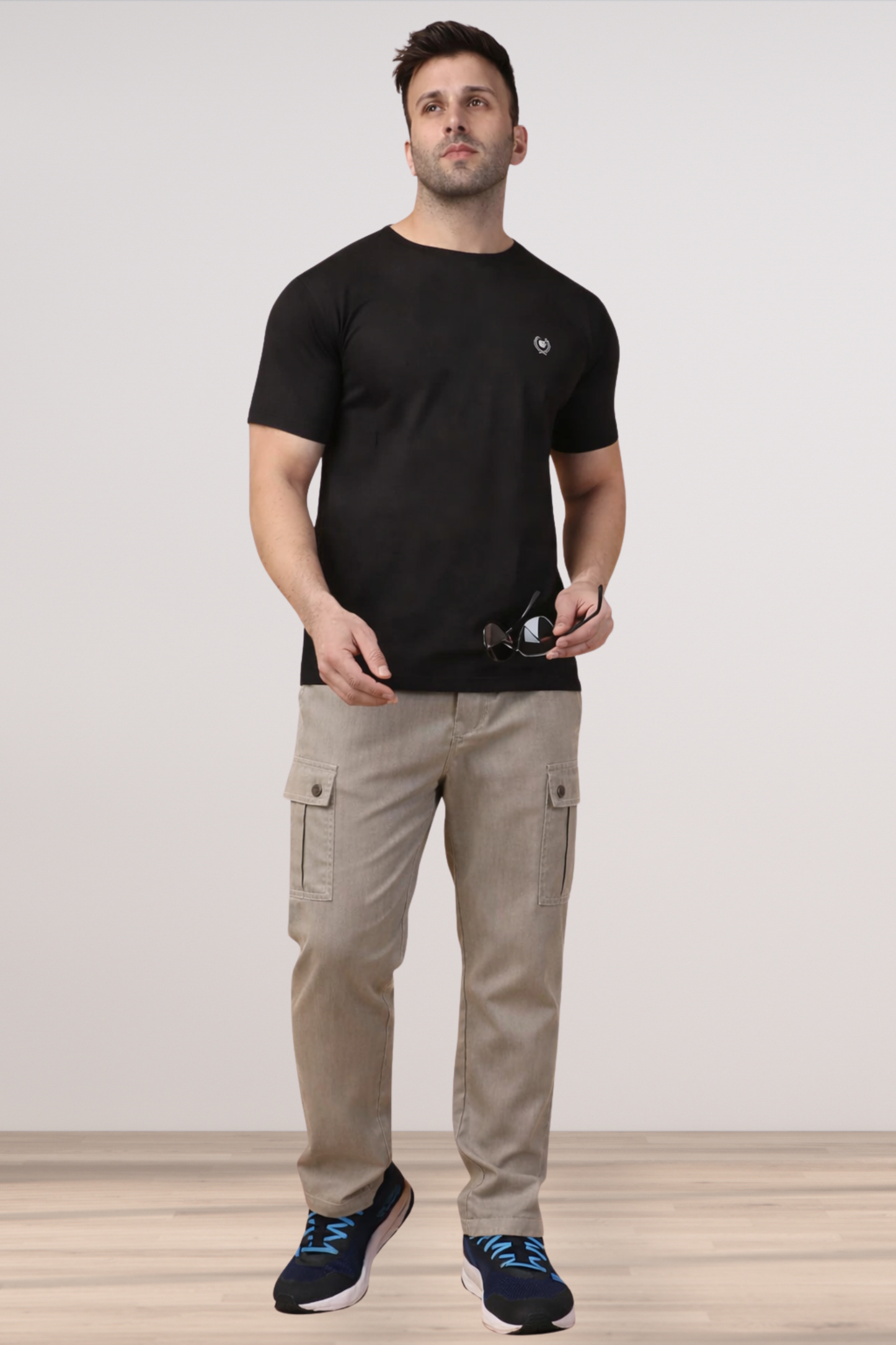 Beige Textured Stretch Cargo Pants