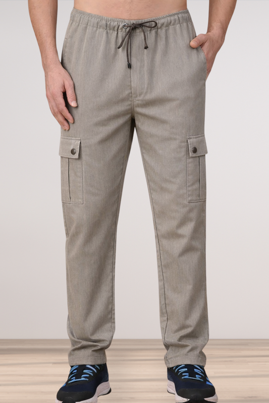 Beige Textured Stretch Cargo - 4 Pocket