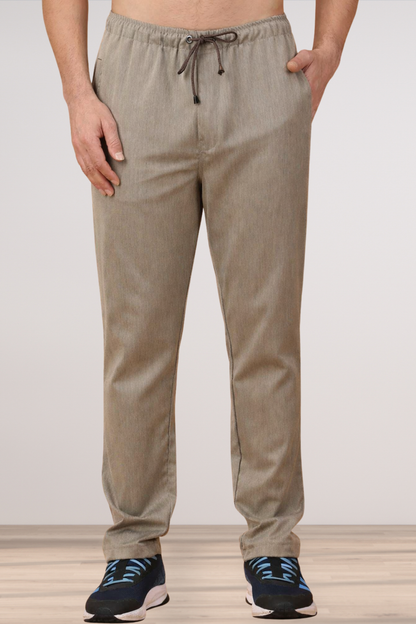 Beige Textured Stretch Track Pants