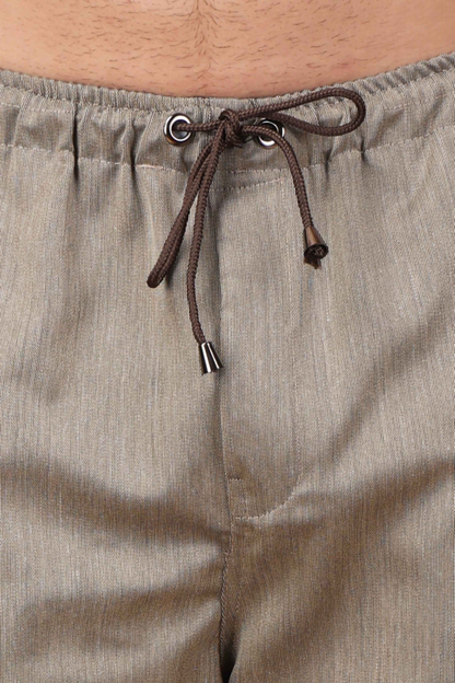 Beige Textured Stretch Track Pants