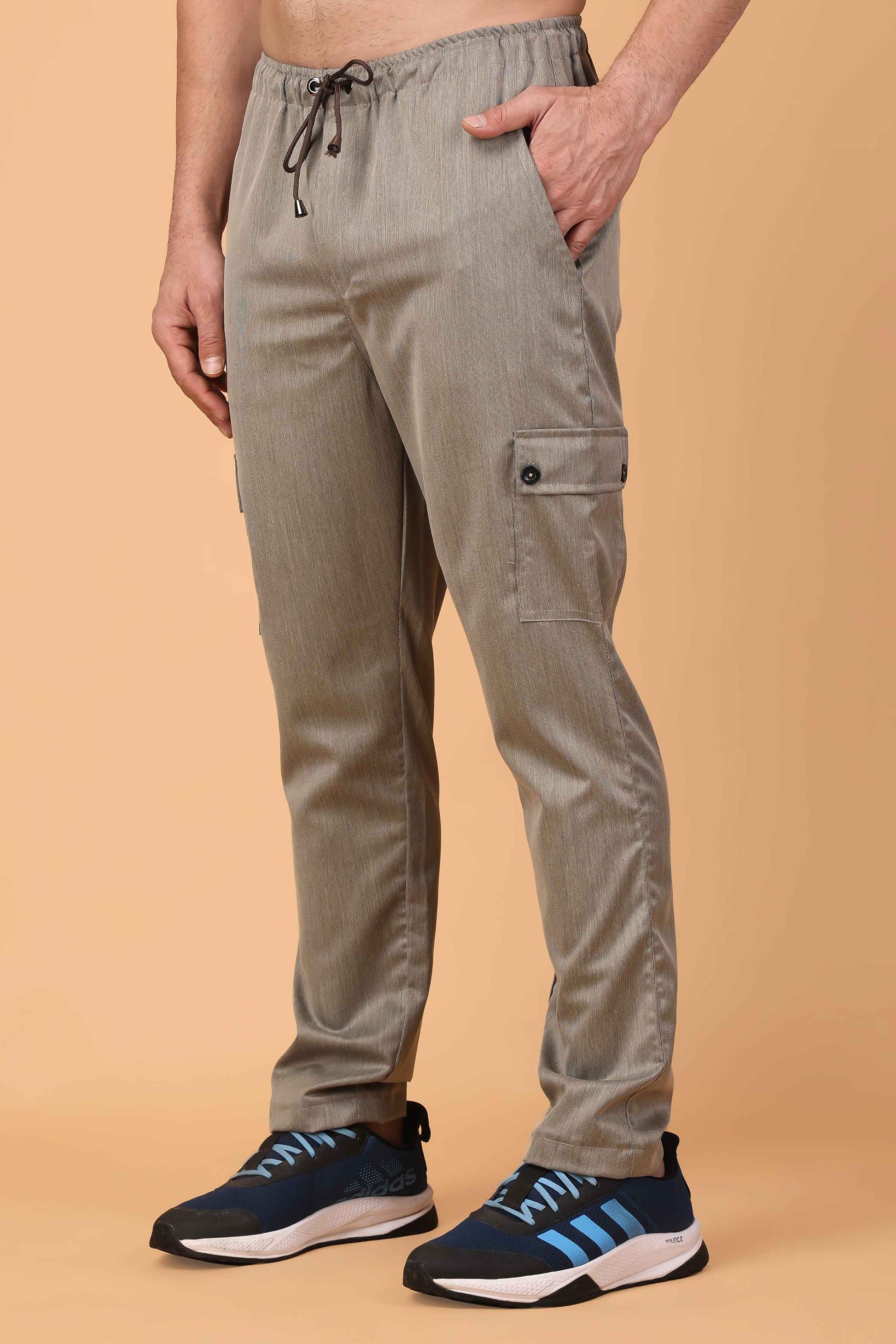 Buy Plus Size ​Beige Textured Stretch Cargo At Apella | Sizes XS to 10 XL | India | Free Delivery | Customized