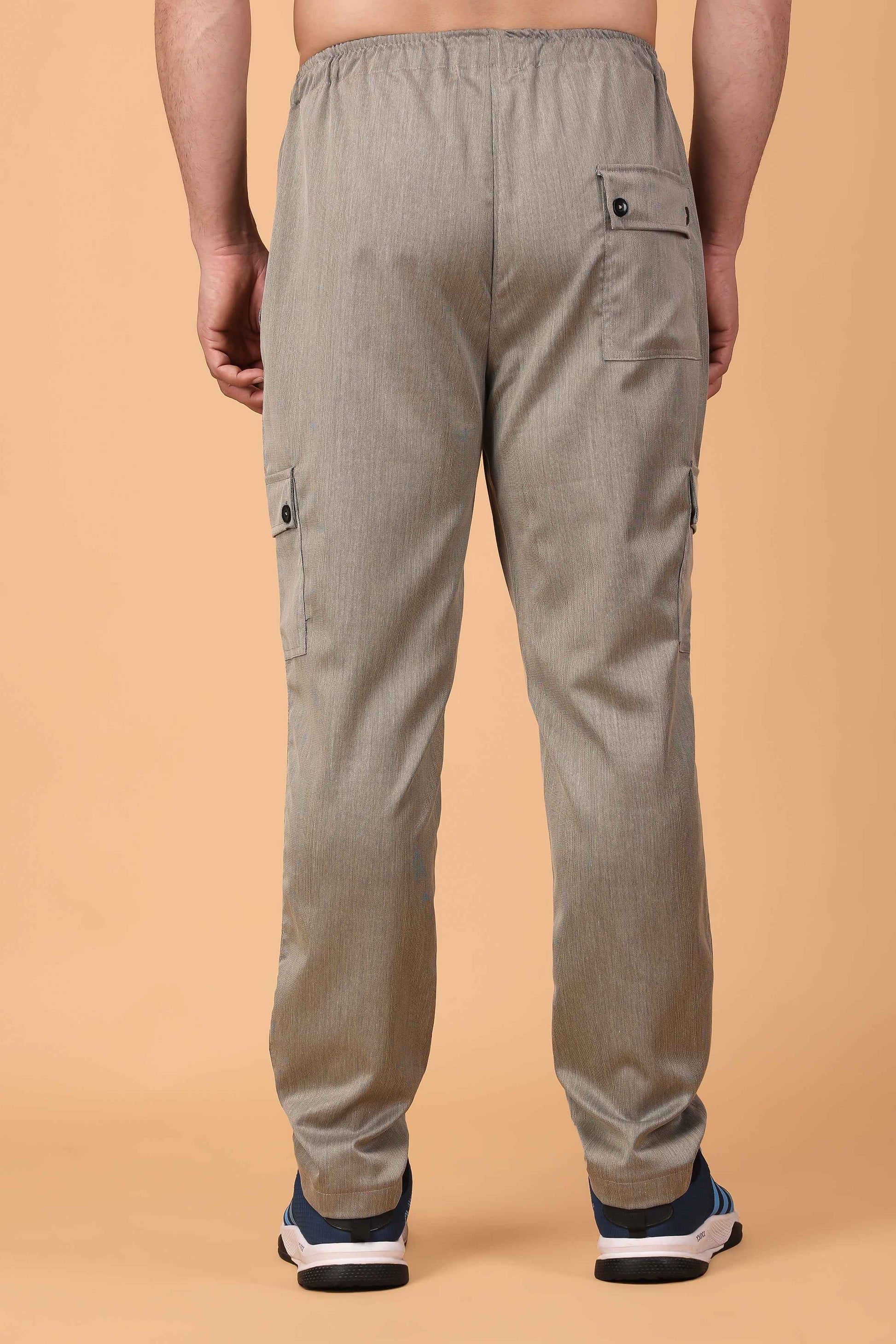 Buy Plus Size ​Beige Textured Stretch Cargo At Apella | Sizes XS to 10 XL | India | Free Delivery | Customized