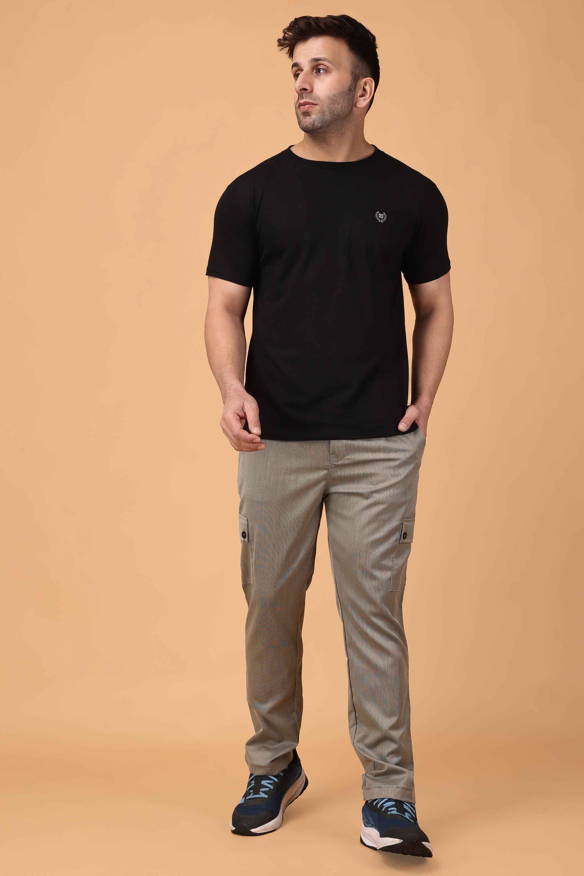 Buy Plus Size ​Beige Textured Stretch Cargo At Apella | Sizes XS to 10 XL | India | Free Delivery | Customized