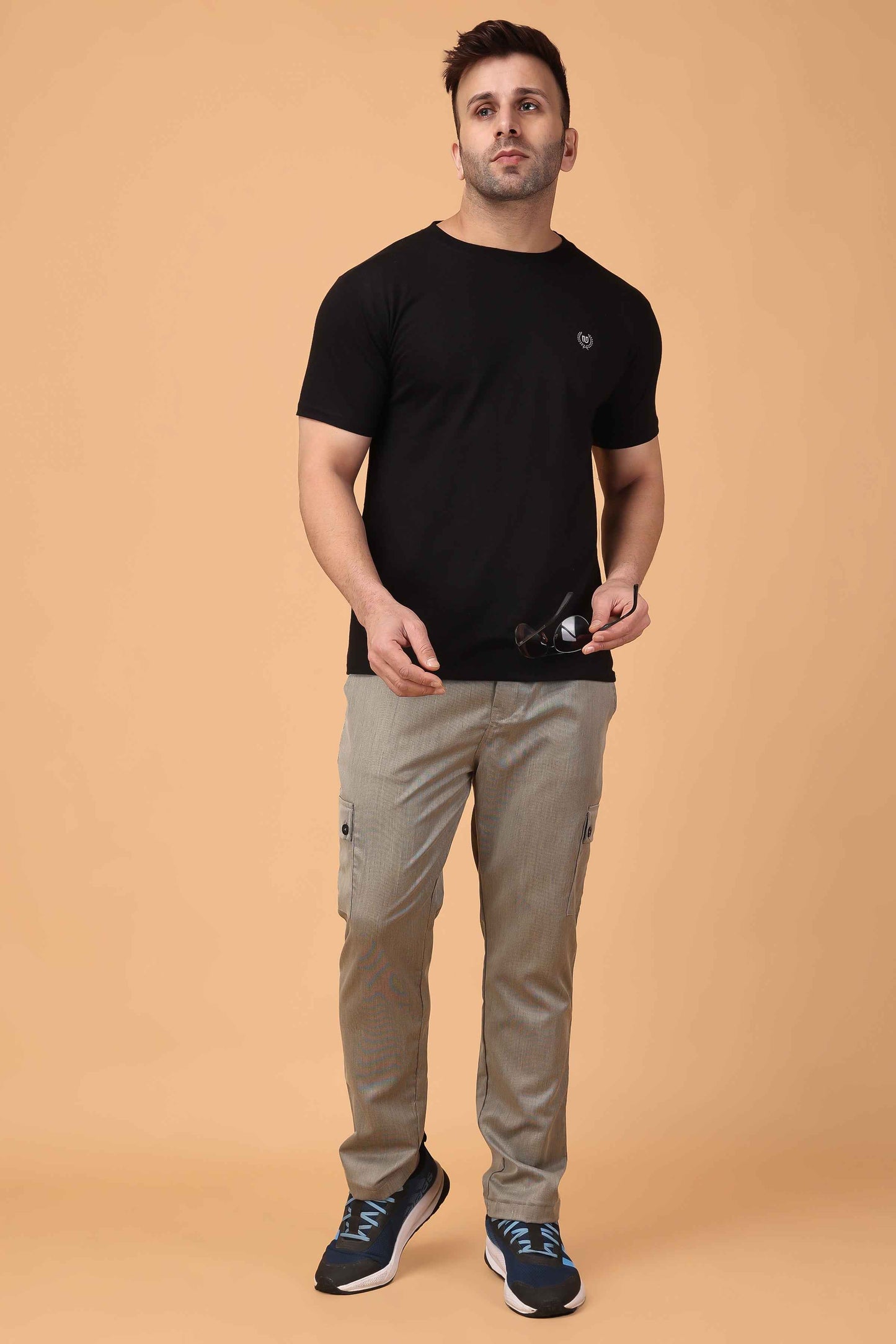 Buy Plus Size ​Beige Textured Stretch Cargo At Apella | Sizes XS to 10 XL | India | Free Delivery | Customized