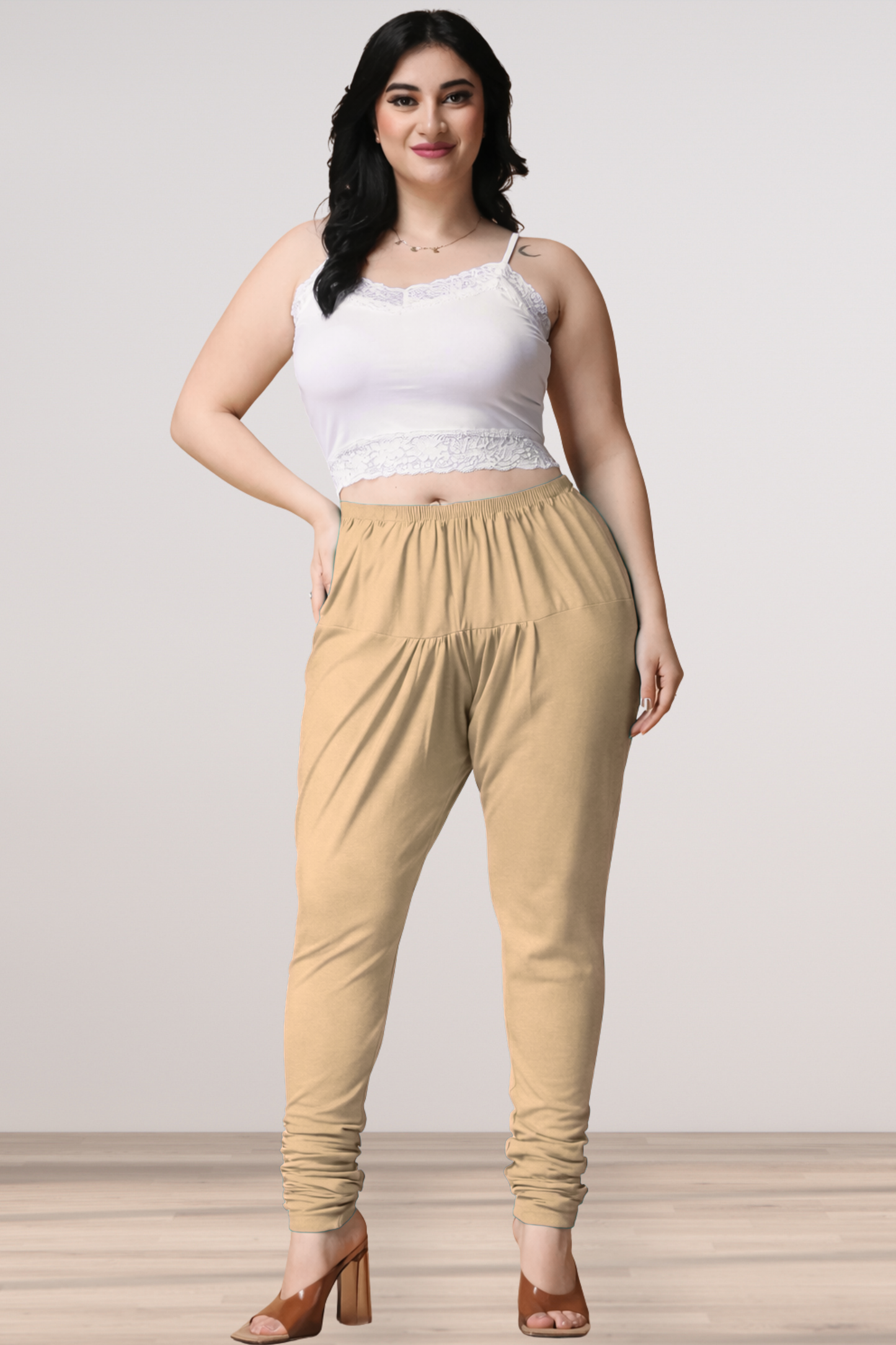 Beige Cotton Churidar Pants