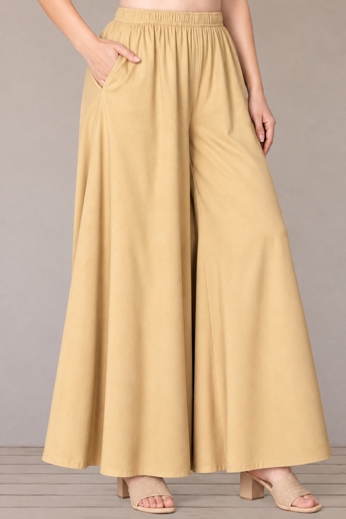 Beige Rayon Skirt Palazzo