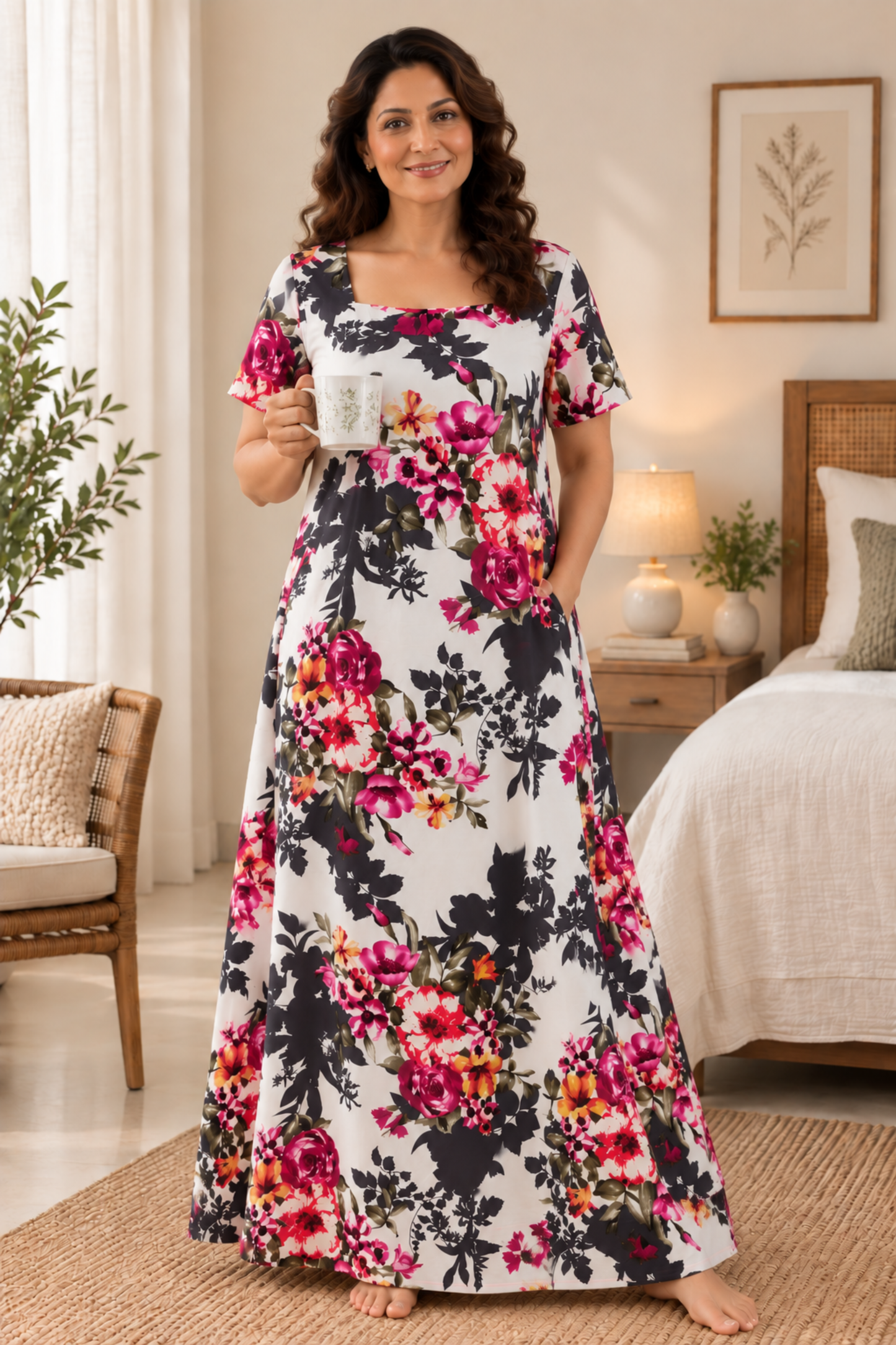 Berry Bouquet Rayon Lounge Dress