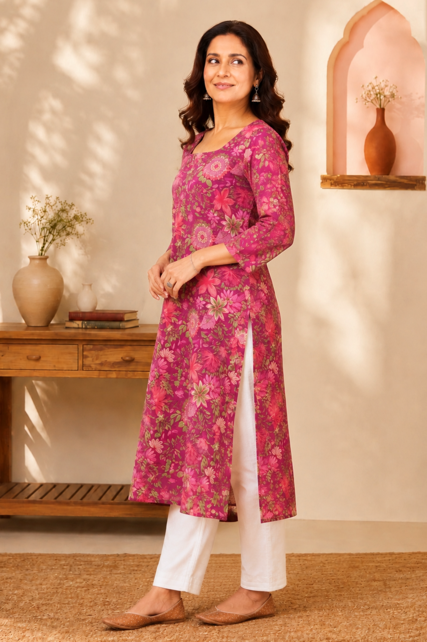 Berry Floral A-line Cotton Kurta