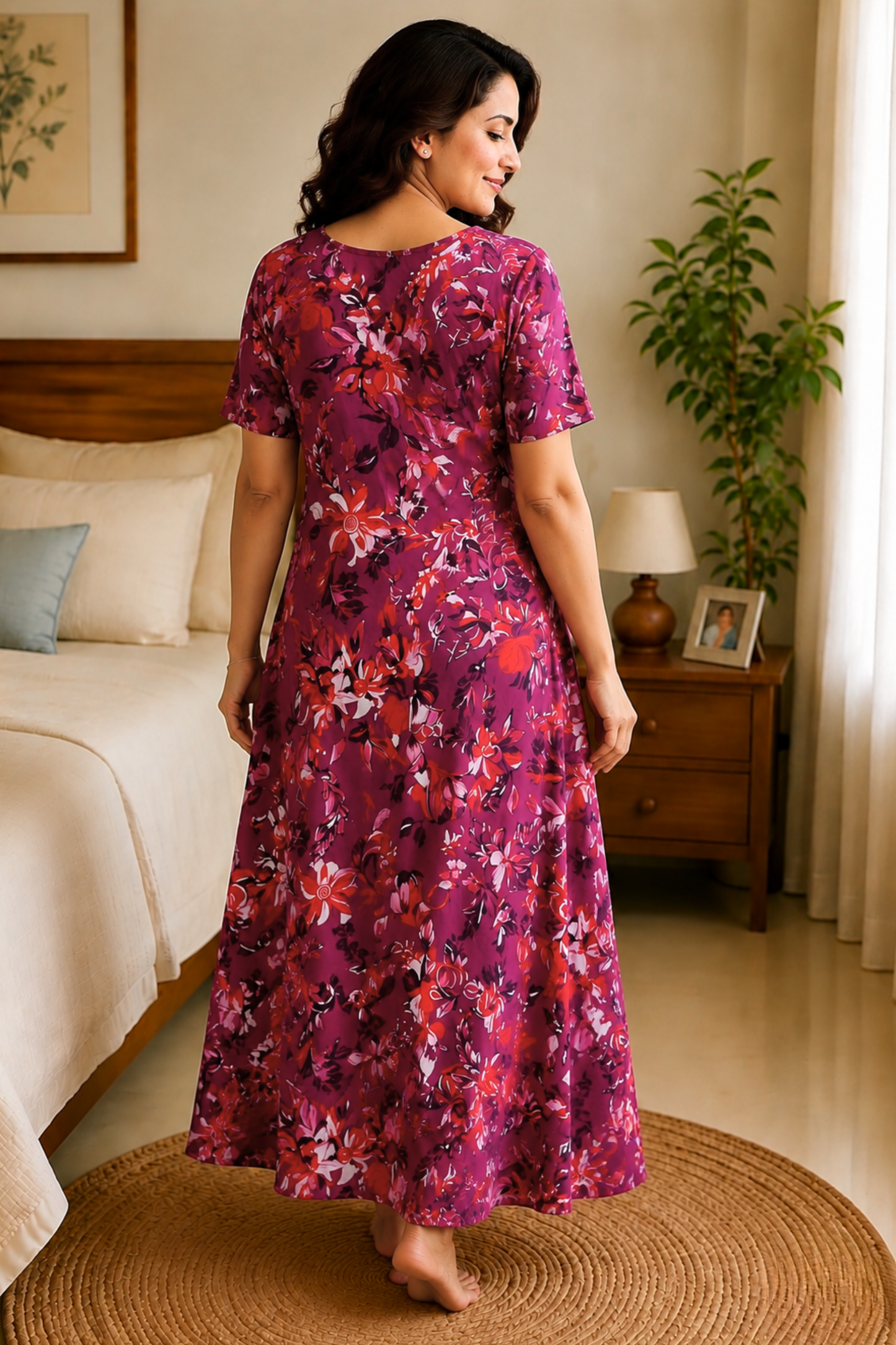Berry Floral Rayon Lounge Dress