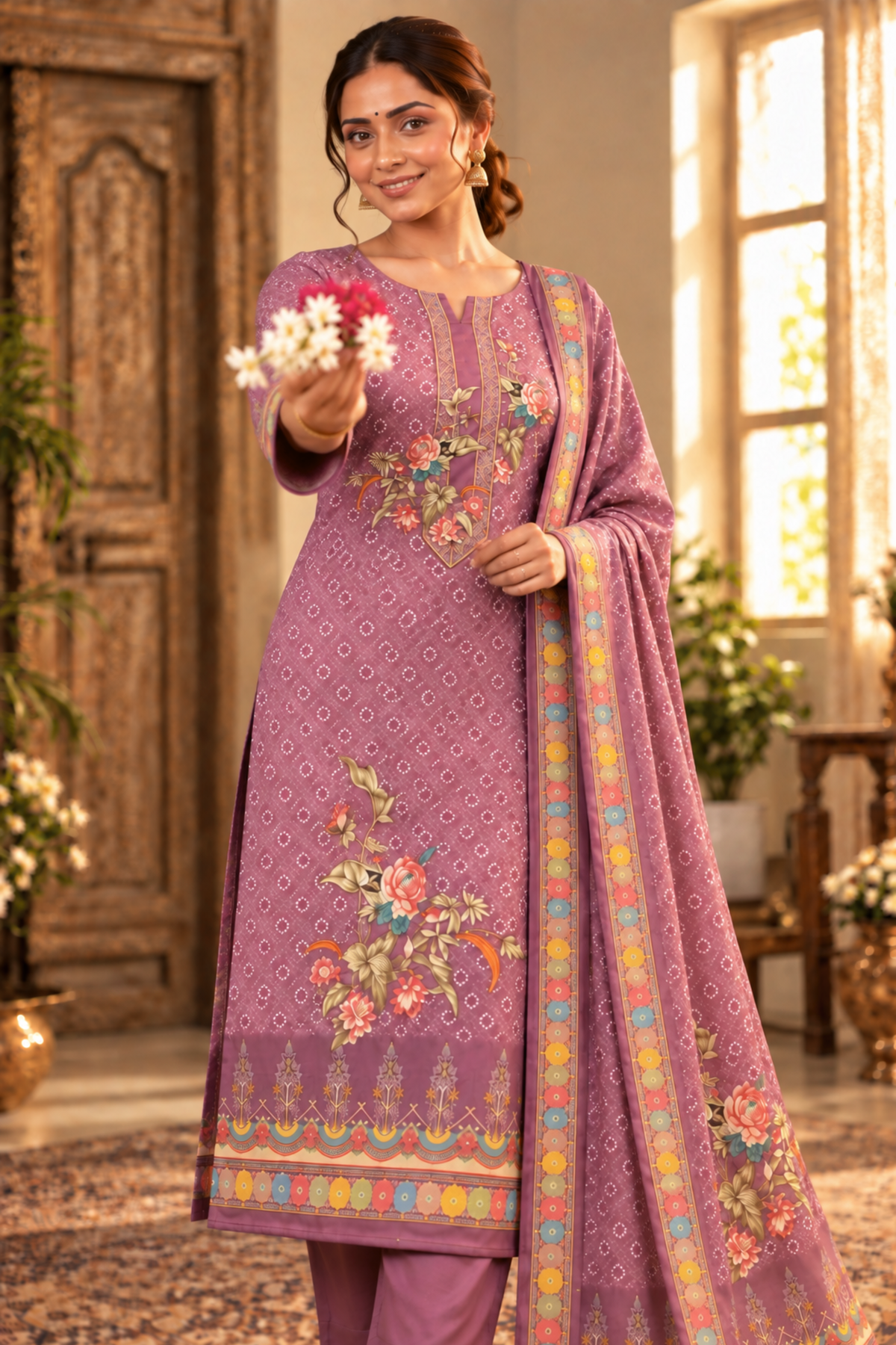 Jamuni Kesar Fancy Suit With Aari Work