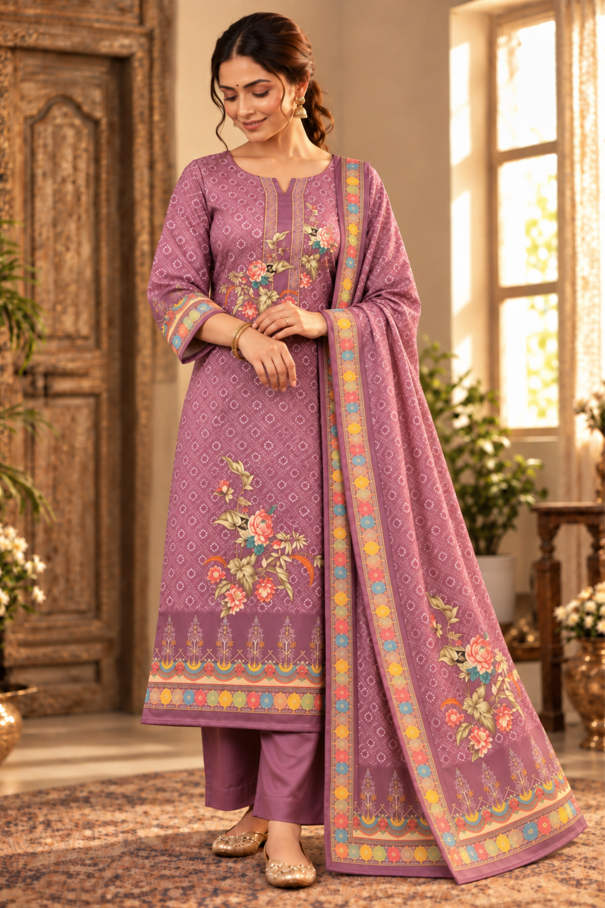 Jamuni Kesar Fancy Suit With Aari Work