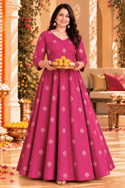 Berry Treasure Foiled Muslin Dress With Pockets